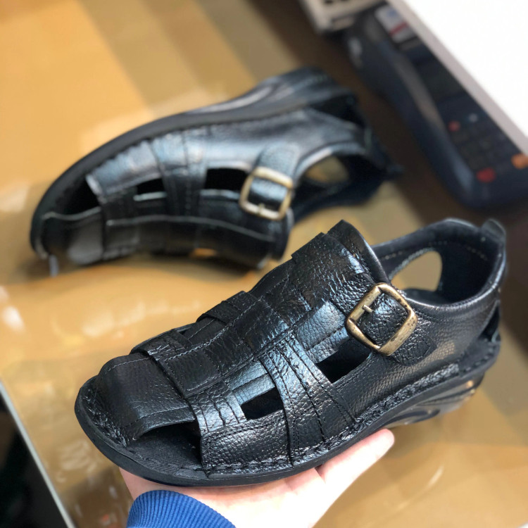 صندل مردانه چرم طبیعی گاوی بنددار تابستانی طبی زیره پیو دوخت عالی