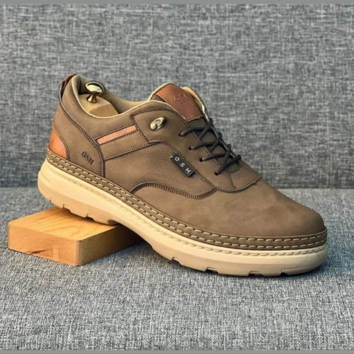 کفش مردانه چرم صنعتی زیتونی شیک و راحت روزمره و نیمه رسمی