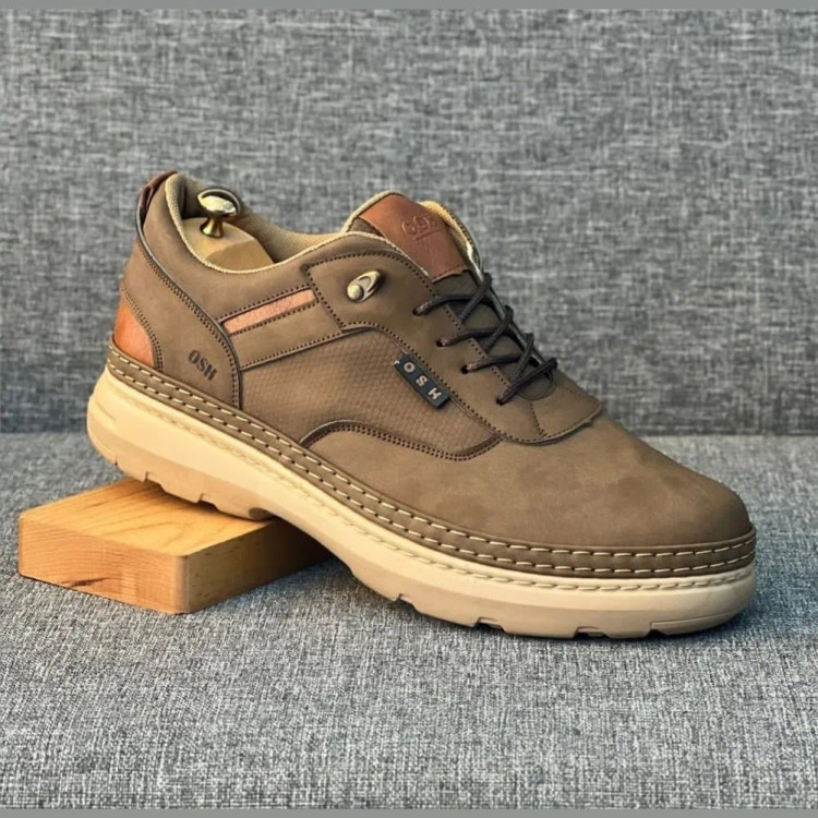 کفش مردانه چرم صنعتی زیتونی شیک و راحت روزمره و نیمه رسمی