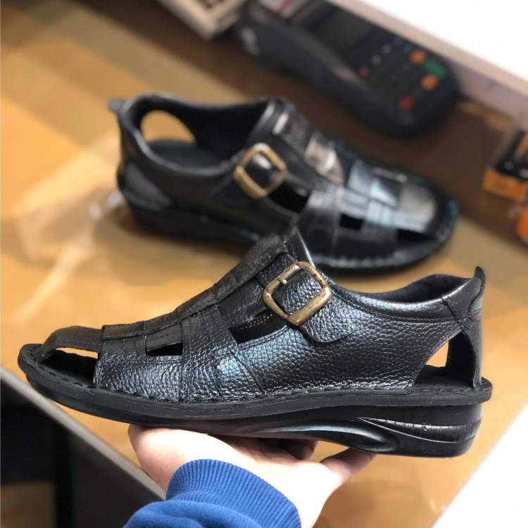 صندل مردانه چرم طبیعی گاوی بنددار تابستانی طبی زیره پیو دوخت عالی