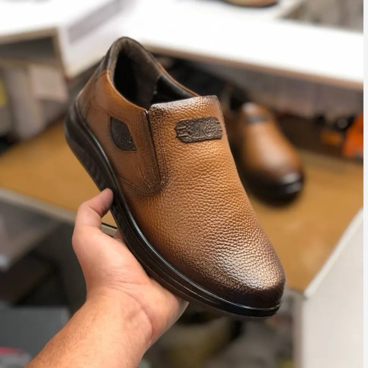 کفش چرم طبیعی مردانه عسلی طبی روزمره زیره پیو نشکن یک سال گارانتی