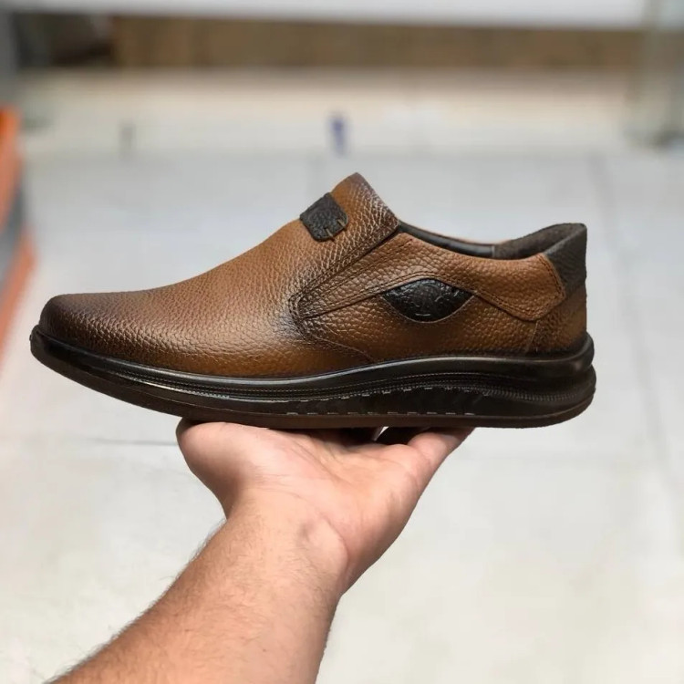 کفش چرم طبیعی مردانه عسلی طبی روزمره زیره پیو نشکن یک سال گارانتی