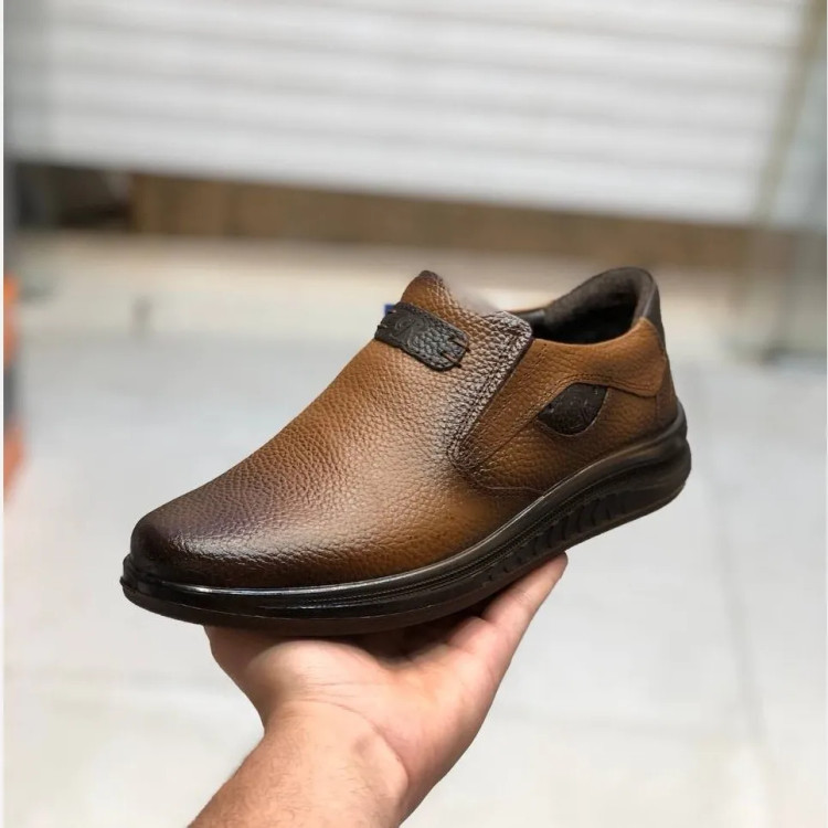 کفش چرم طبیعی مردانه عسلی طبی روزمره زیره پیو نشکن یک سال گارانتی