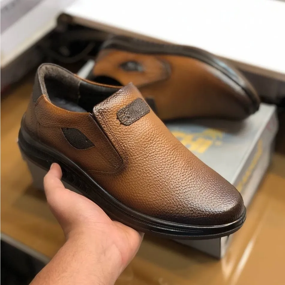 کفش چرم طبیعی مردانه عسلی طبی روزمره زیره پیو نشکن یک سال گارانتی