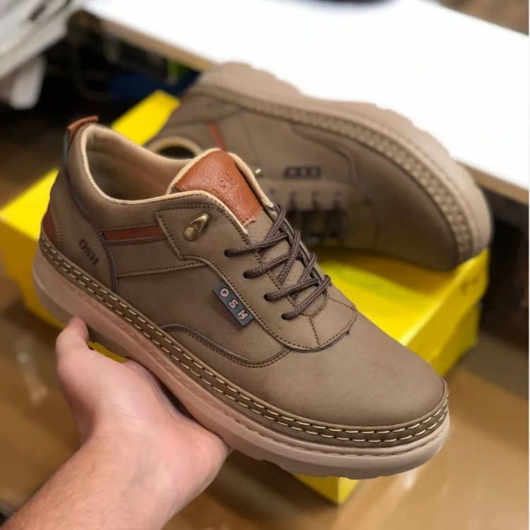 کفش مردانه چرم صنعتی زیتونی شیک و راحت روزمره و نیمه رسمی