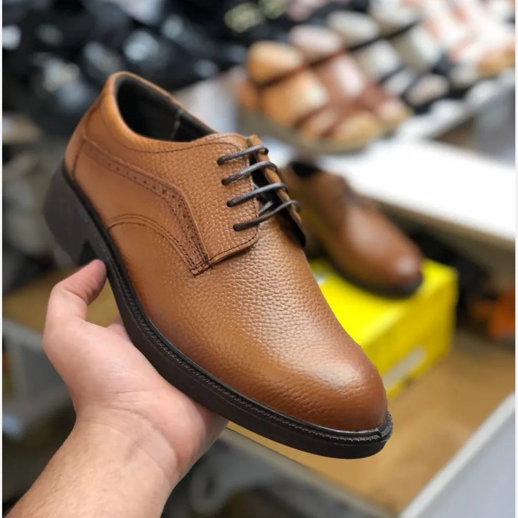 کفش مردانه چرم طبیعی عسلی بنددار طبی و راحت مدل کلاسیک