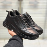 کفش اسپرت مردانه چرم صنعتی زیره پیو طبی سبک راحت طرح اسکچرز مشکی