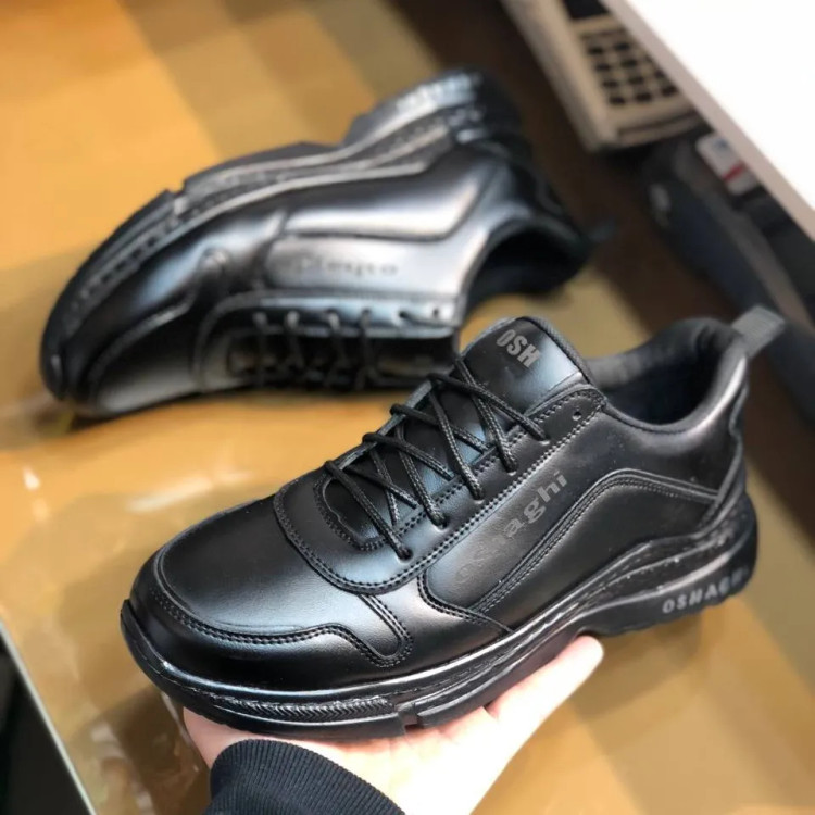 کفش اسپرت مردانه چرم صنعتی زیره پیو طبی سبک راحت طرح اسکچرز مشکی