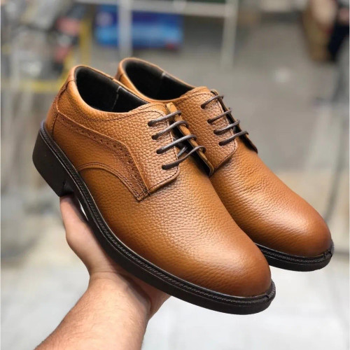 کفش مردانه چرم طبیعی عسلی بنددار طبی و راحت مدل کلاسیک