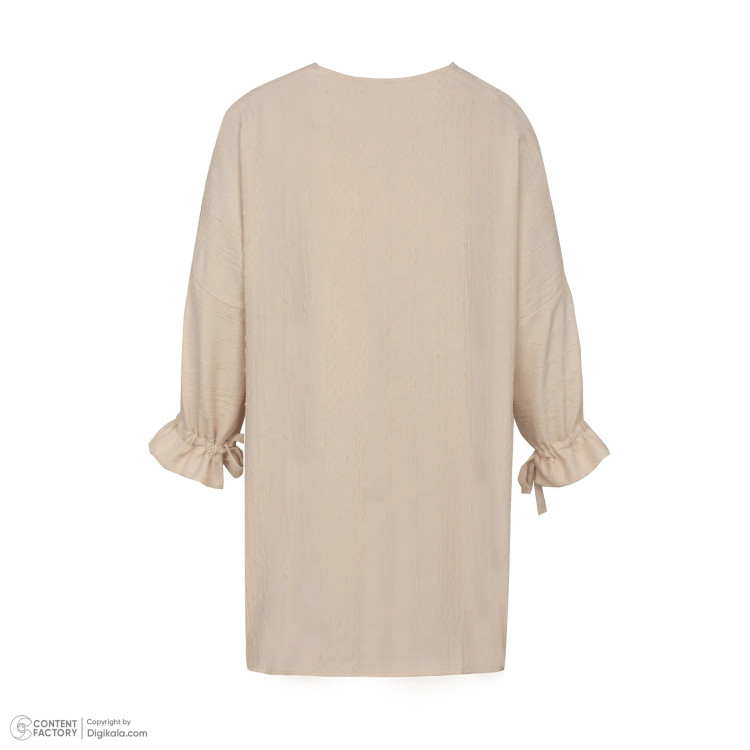 تونیک زنانه کرم رنگ یقه گرد دکمه دار طرح دار مجلسی و روزمره