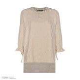 تونیک زنانه کرم رنگ یقه گرد دکمه دار طرح دار مجلسی و روزمره