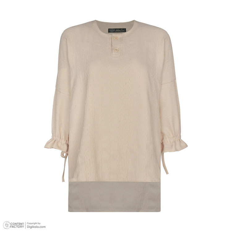 تونیک زنانه کرم رنگ یقه گرد دکمه دار طرح دار مجلسی و روزمره