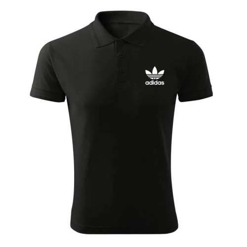 پولوشرت مردانه آستین کوتاه مشکی یقه دکمه دار لوگو سفید و طلایی