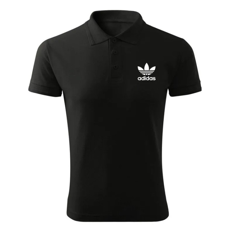 پولوشرت مردانه آستین کوتاه مشکی یقه دکمه دار لوگو سفید و طلایی