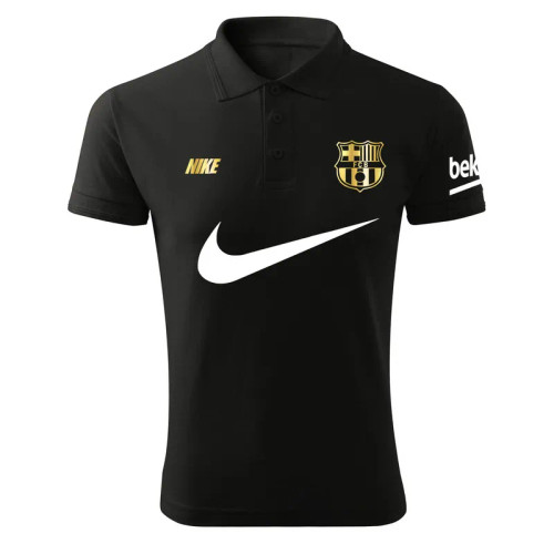 پولوشرت ورزشی مردانه طرح بارسلونا مشکی آستین کوتاه نخی