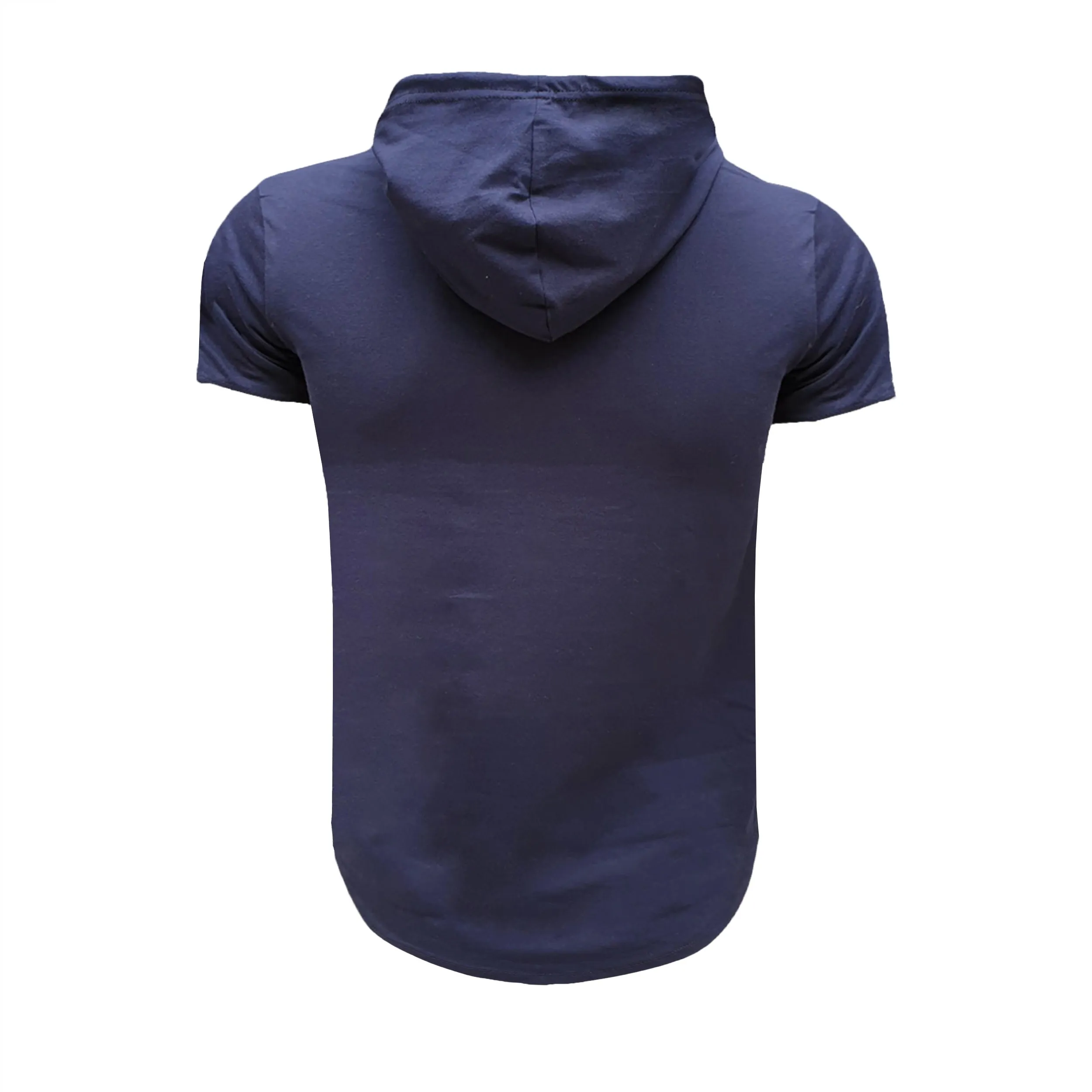 تیشرت کلاهدار مردانه نخی سوپر چهار فصل طرح دار سورمه ای