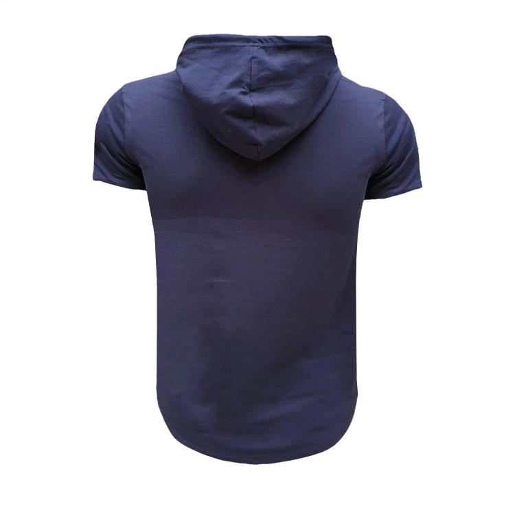 تیشرت کلاهدار مردانه نخی سوپر چهار فصل طرح دار سورمه ای