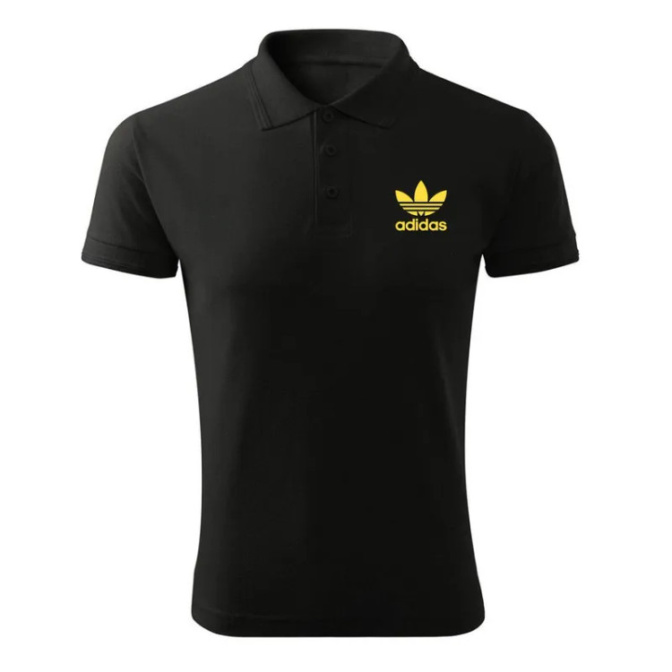 پولوشرت مردانه آستین کوتاه مشکی یقه دکمه دار لوگو سفید و طلایی