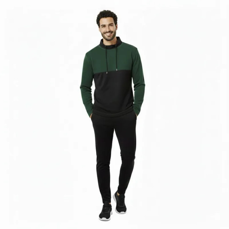 ست سویشرت و شلوار مردانه طرح دو رنگ یقه ایستاده پنبه ای مناسب تمام فصول