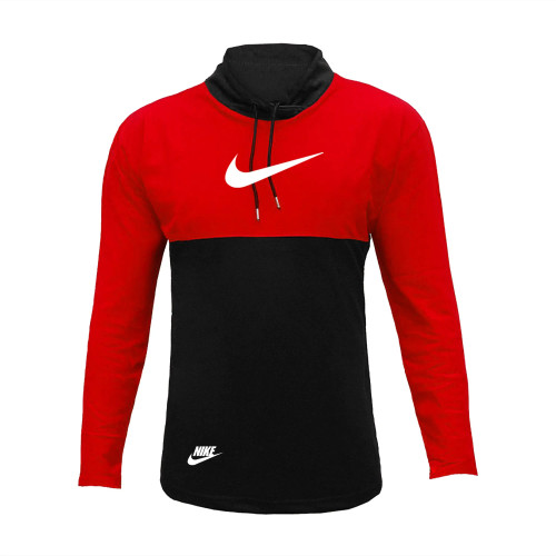 تیشرت آستین بلند مردانه یقه ایستاده دو رنگ طرح نایک جنس جودون پارچه ترک