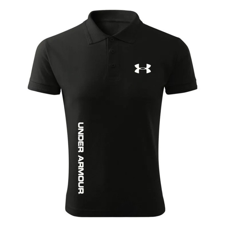 پولوشرت مردانه مشکی آستین کوتاه یقه دکمه دار طرح Under Armour
