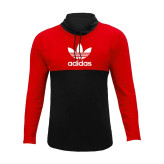 تیشرت آستین بلند مردانه یقه ایستاده طرح دو رنگ جنس جودون با لوگو پرس حرارتی کره ای