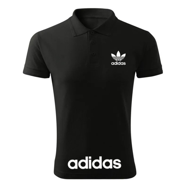 پولوشرت مردانه آستین کوتاه مشکی یقه دکمه دار طرح آدیداس