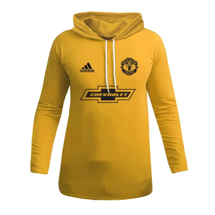 تیشرت آستین بلند مردانه کلاه دار طرح منچستر یونایتد در سه رنگ مشکی، سفید و زرد