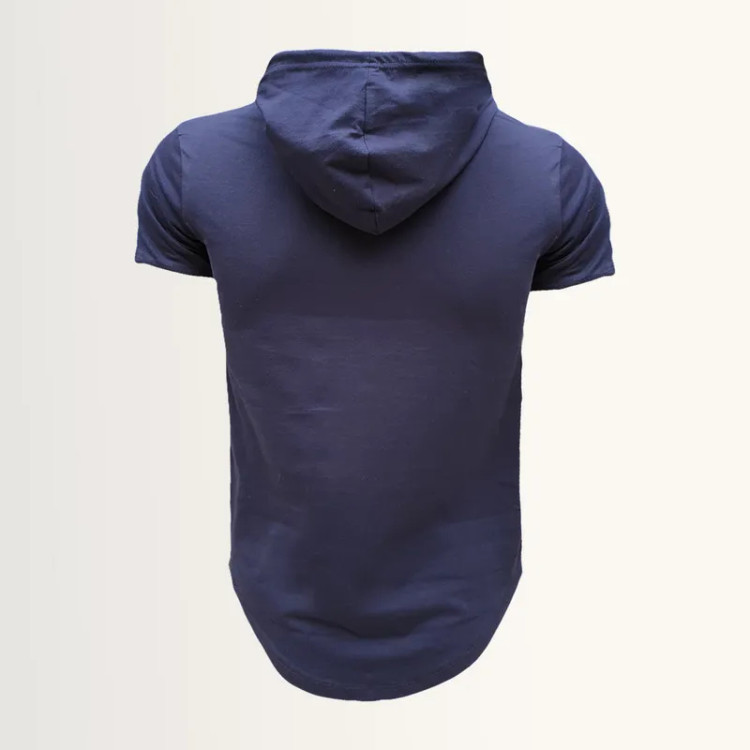 تیشرت کلاه دار مردانه نخی سرمه ای آستین کوتاه طرح ساده