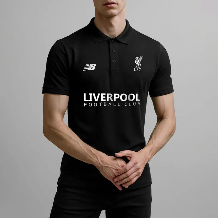 پولوشرت مردانه مشکی طرح لیورپول آستین کوتاه جنس جودون