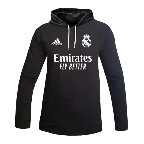 تیشرت آستین بلند کلاهدار طرح رئال مادرید | مشکی و سفید | سایزبندی کامل