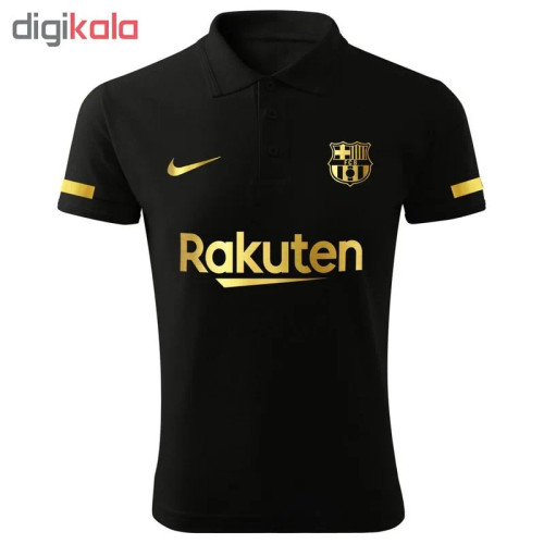 پولوشرت مشکی آستین کوتاه مردانه طرح بارسلونا یقه دکمه دار مدل نایک