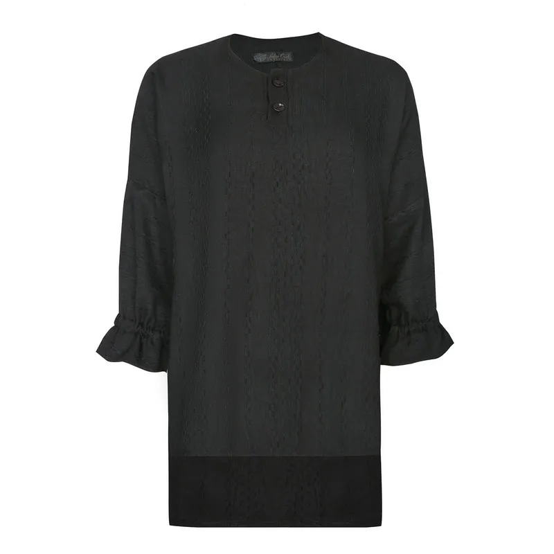 بلوز زنانه آستین سه ربع یقه دکمه دار مشکی مدل سوفیا کد 65211