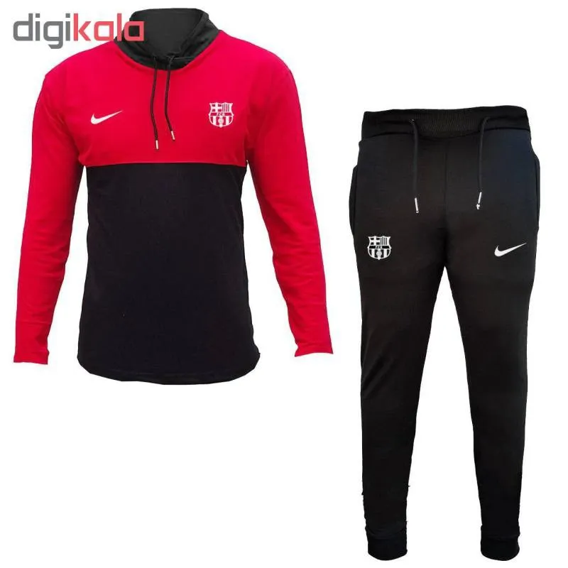 ست تی شرت و شلوار مردانه آستین بلند طرح بارسلونا جنس جودون یقه ایستاده