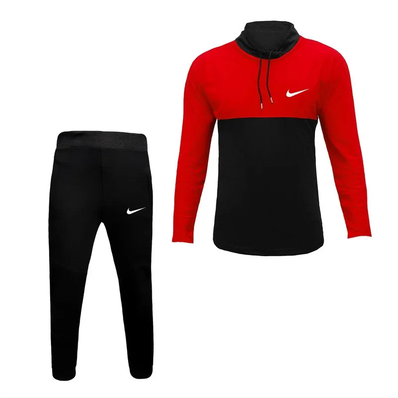 ست تی شرت و شلوار مردانه آستین بلند جودون یقه ایستاده دو رنگ طرح نایک