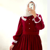 پیراهن قرمز با خرج کار تور و مروارید