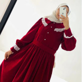 پیراهن قرمز با خرج کار تور و مروارید