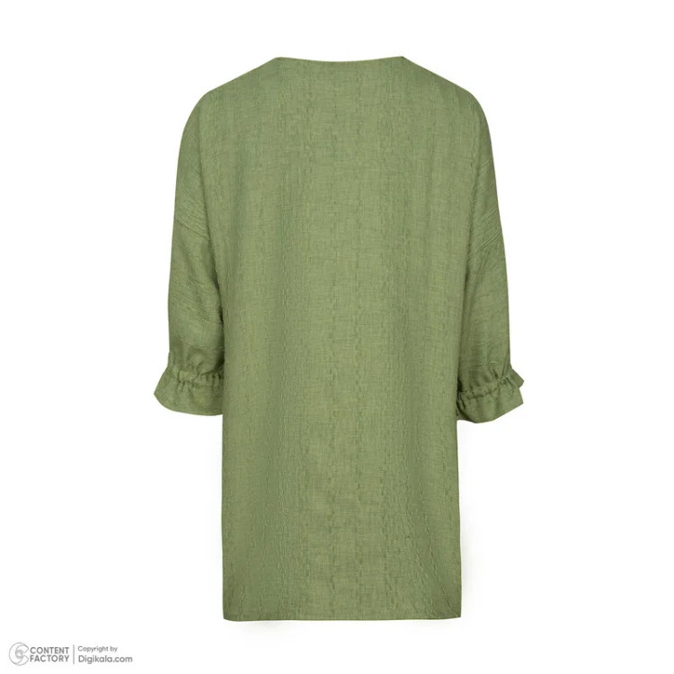 شومیز زنانه یقه دکمه دار آستین سه ربع سبز سدری جنس مراکشی طرح ساده