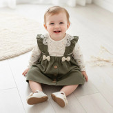 ست بلوز و سارافون نوزاد دخترانه کتان عیدانه طرح دار | مناسب 1 تا 3 سال