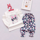 بلوز شلوار دخترانه طرح خرگوش پاپیونی آستین چین دار جنس پنبه لطیف