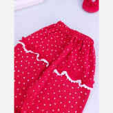 بلوز شلوار نوزادی دخترانه طرح خالدار قرمز یلدایی جنس پنبه لطیف مناسب 3 تا 36 ماه