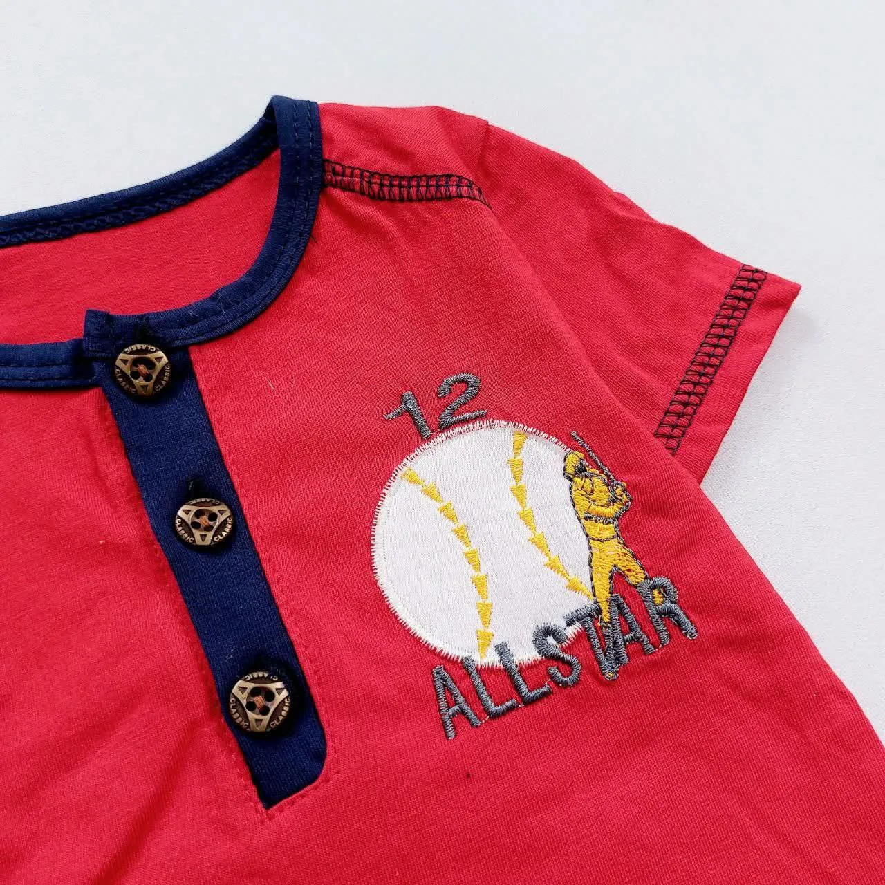 ست تیشرت شلوارک و کلاه پسرانه طرح بیسبالی نخی دورو پنبه کیفیت عالی