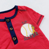 ست تیشرت شلوارک و کلاه پسرانه طرح بیسبالی نخی دورو پنبه کیفیت عالی