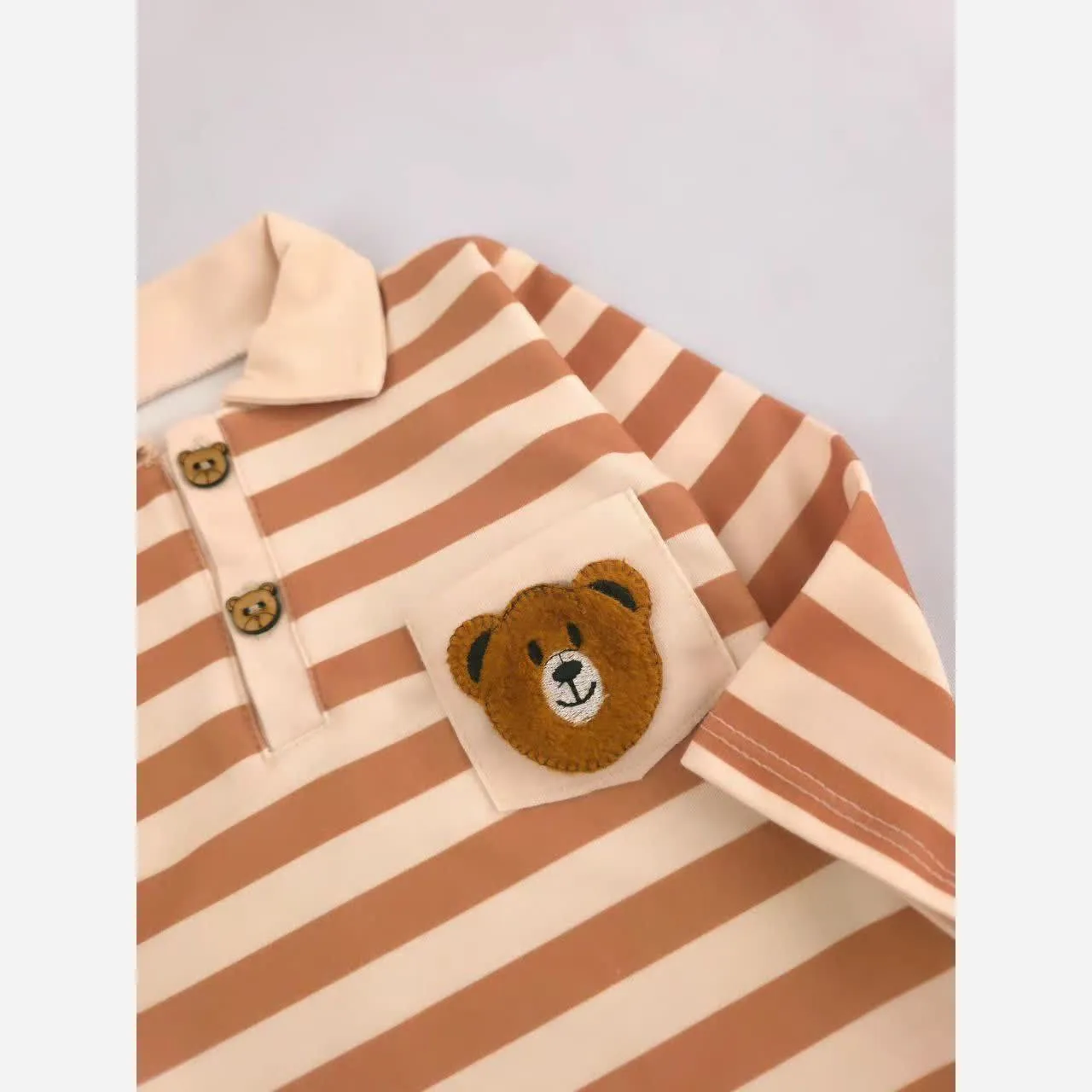 بلوز شلوار راه راه طرح خرس تدی بچگانه | دخترانه و پسرانه | جنس پنبه و مخمل کبریتی