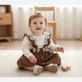 ست بلوز و سارافون مخمل کبریتی دخترانه عیدانه طرح دار مناسب 1 تا 3 سال