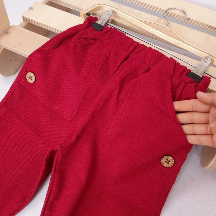 ست لباس پسرانه یلدایی طرح جلیقه و پاپیون مخمل کبریتی قرمز | لباس نوزادی و کودک