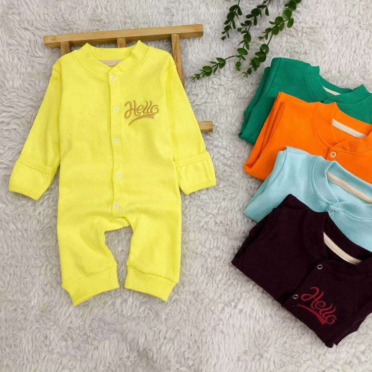 سرهمی کبریتی نوزاد Hello، جنس پنبه، دستکش دار، سایز 3 تا 9 ماه