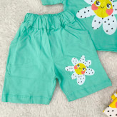 ست تیشرت و شورتک نخی طرح بابونه دخترانه و پسرانه خندان