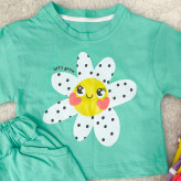 ست تیشرت و شورتک نخی طرح بابونه دخترانه و پسرانه خندان