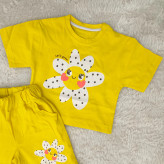 ست تیشرت و شورتک نخی طرح بابونه دخترانه و پسرانه خندان